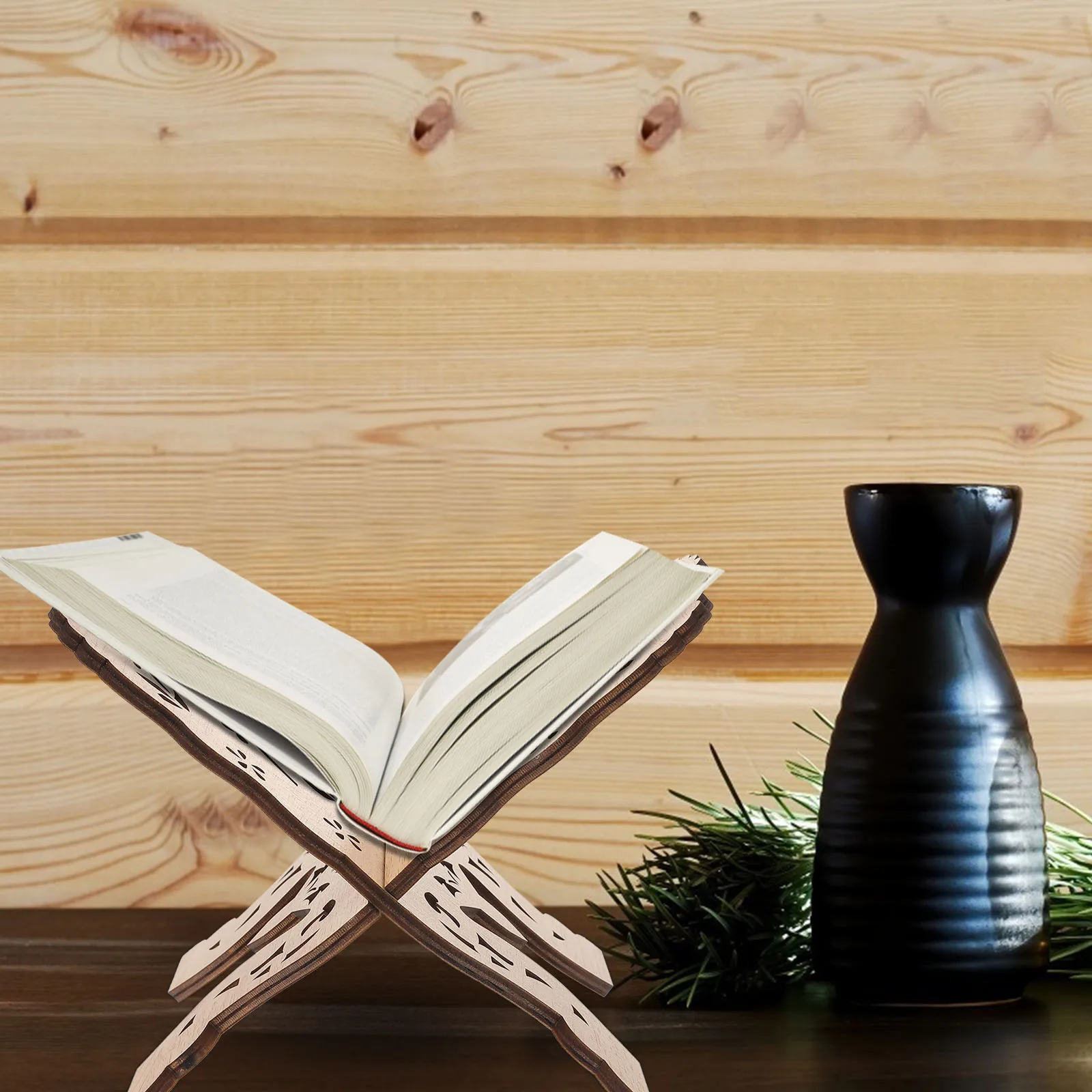 

1PC Beautiful Quran Stand Wood Sturdy ganizer Rack Shelf Koran Kuran Display Desktop Portable Practical Hollow Design Festival
