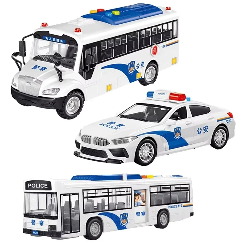 Großes Polizeibus-Rückziehfahrzeug, simuliertes Polizeiauto-Modell mit Lichtern, Musik, Trägheitsauto, Spielzeug für Kinder, Geburtstagsgeschenk