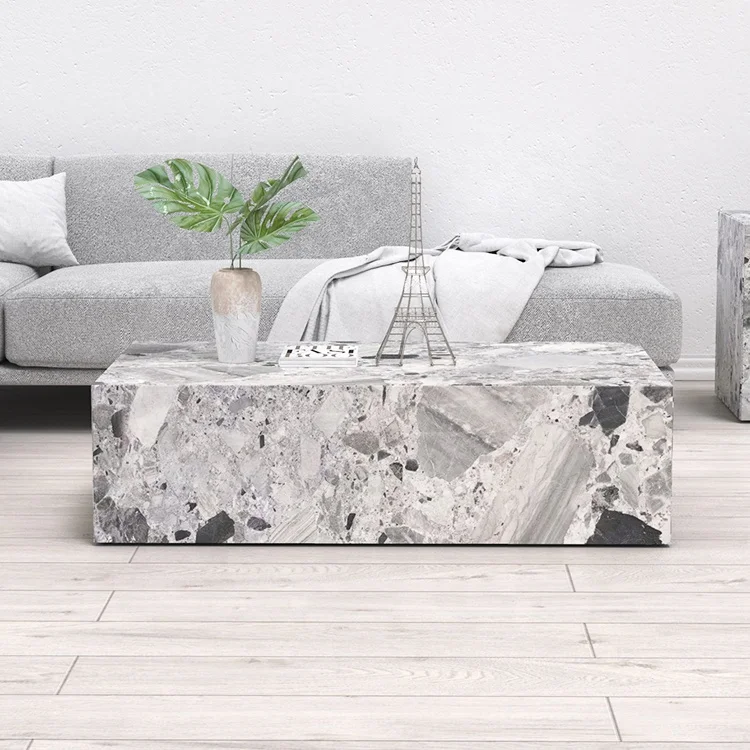 

Elegant Sleek Nordic Minimalistic Design Tundra Gold Contemporary Stylish Rectangular Marble Coffee Table