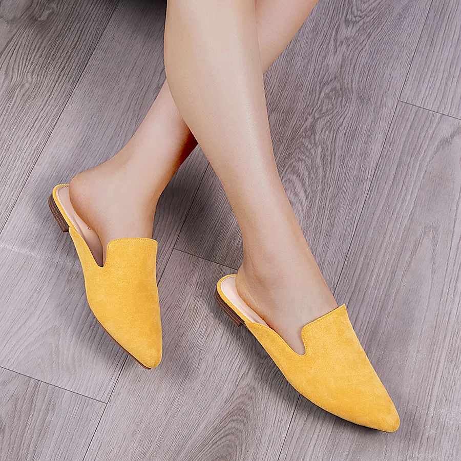 

Woman Yellow Rose Velvet Mules Bright Colored Slippers Soft Sole Skin Friendly Flat Shoes Outdoor Beach Sandals Ladies 2025 Shoe