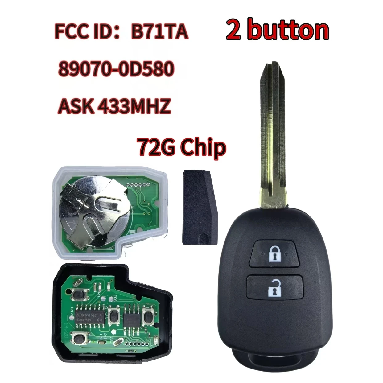 Jingxin FCC ID: B71TA 89070-0D580 433 MHz mit optionalen G/H/No-Chip-Fernbedienungen für Toyota Yaris Verso RAV4 2008-2015 Schlüssel/Gehäuse – Detail 8