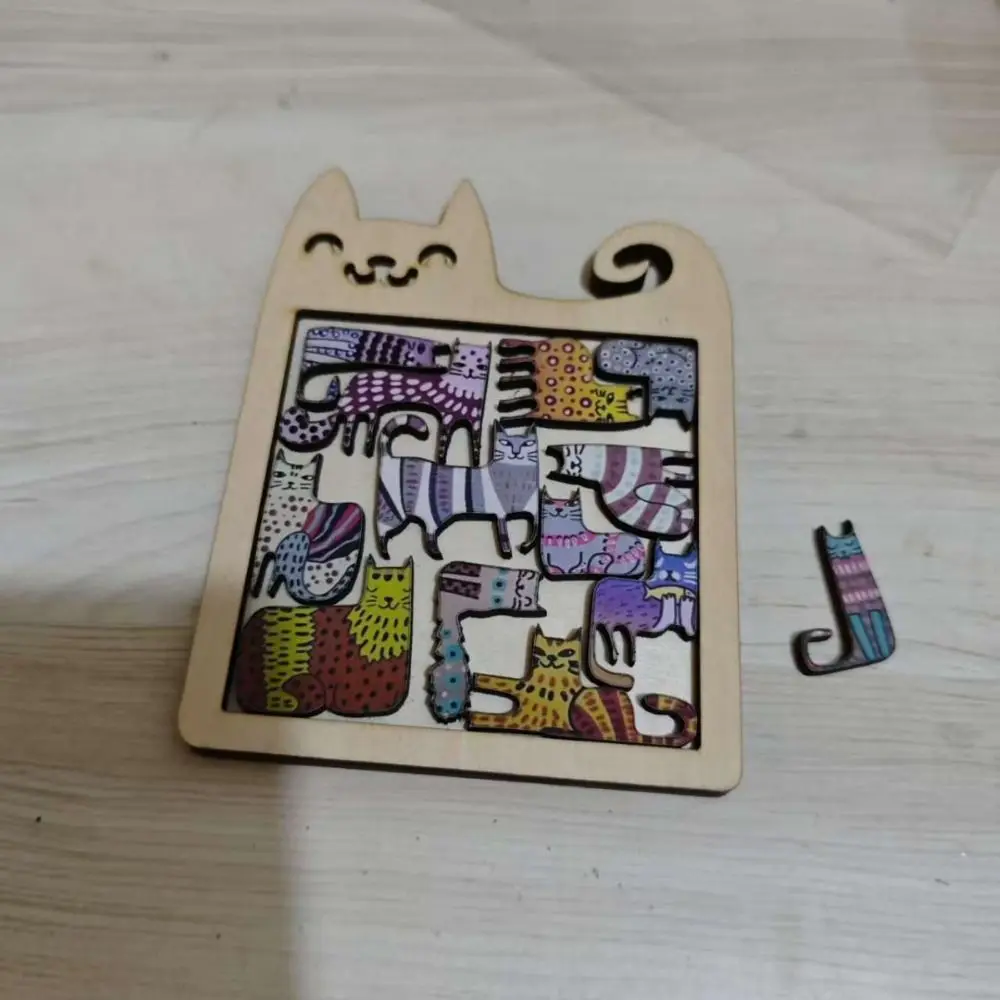 Wooden Cat Puzzle Game Brain Burning Early Education Cat Shaped Puzzle Thinking Training Building Block Animal Puzzle Children's