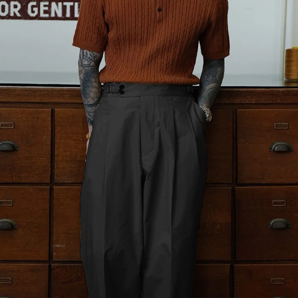 

Mens Pleated Trousers Straight Leg Flat Front Classic Formal Dress Pants for Business Casual Solid Color Office Wear Pantalon Ho