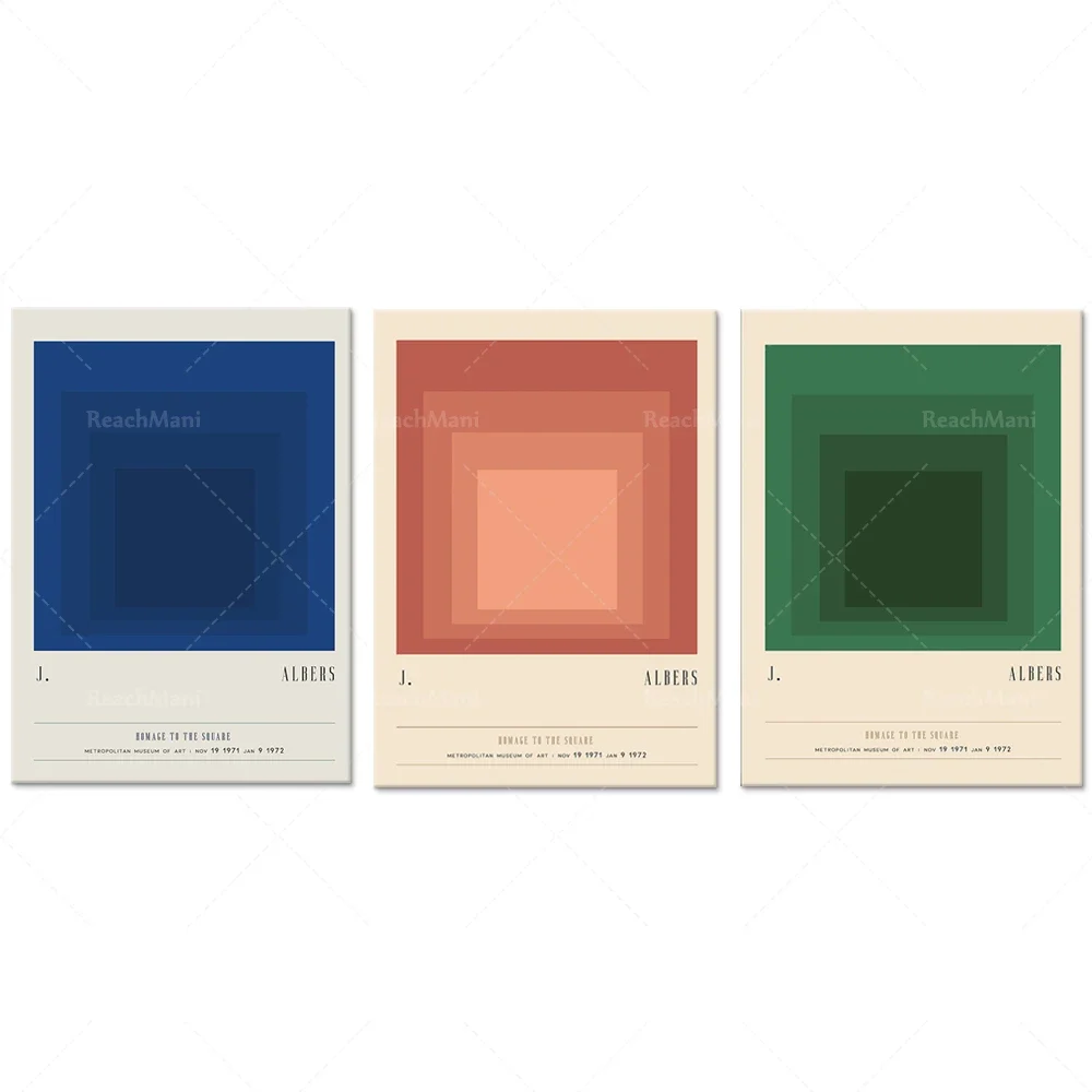 Póster de Josef Albers, patrón cuadrado de abuela de ganchillo, arte de exposición cuadrado de la serie minimalista bohemia de Josef Albers