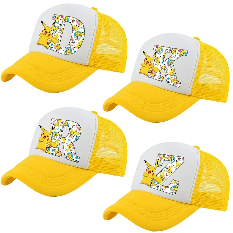 Бейсболки-с-изображением-Покемонов-Пикачу-кепки-с-инициалами-a-z-головные-уборы-с-принтом-мультяшных-персонажей-аксессуары-для-одежды-для-родителей-и-детей-подарок