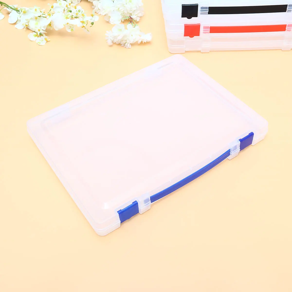 

Stackable Clear Transparent Storage Box Document File Case Portable Paper Filling Holder With Buckle For Office Home Use