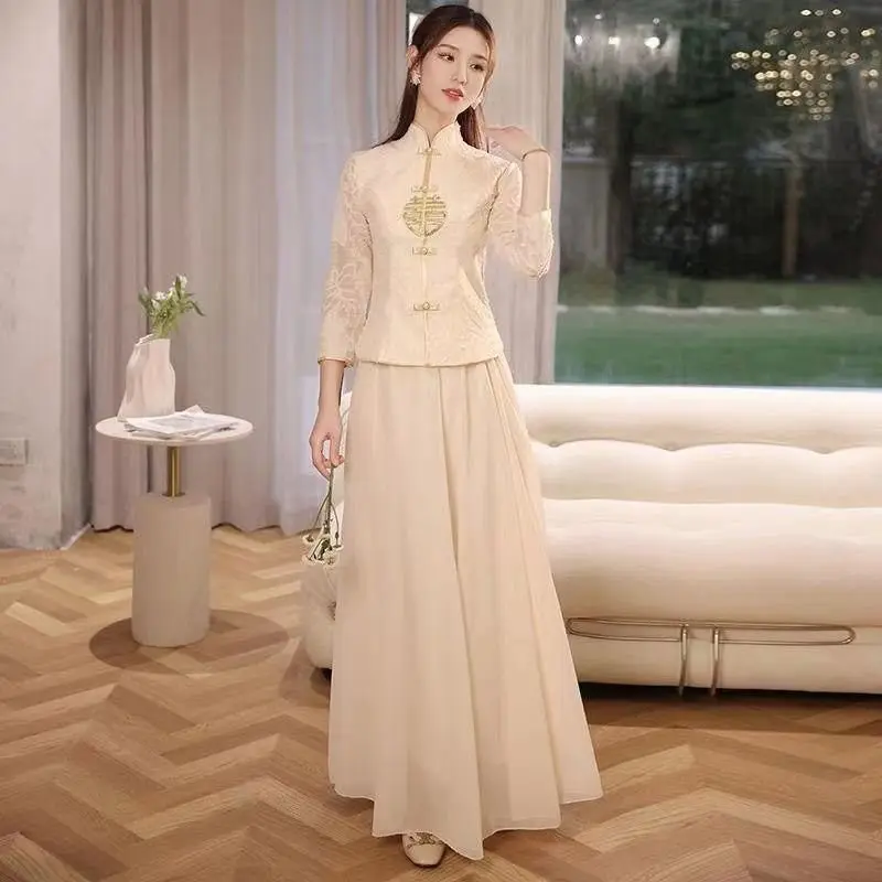 

2024 wedding bridesmaid evening dress champagne color Chinese cheongsam high-end sister group niche new small evening dress