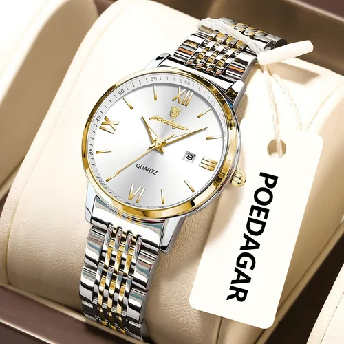 Imagen 2 del producto Reloj de pulsera POEDAGAR Original superior para mujer, reloj luminoso resistente al agua con fecha para mujer, relojes de cuarzo de acero inoxidable de alta calidad para mujer