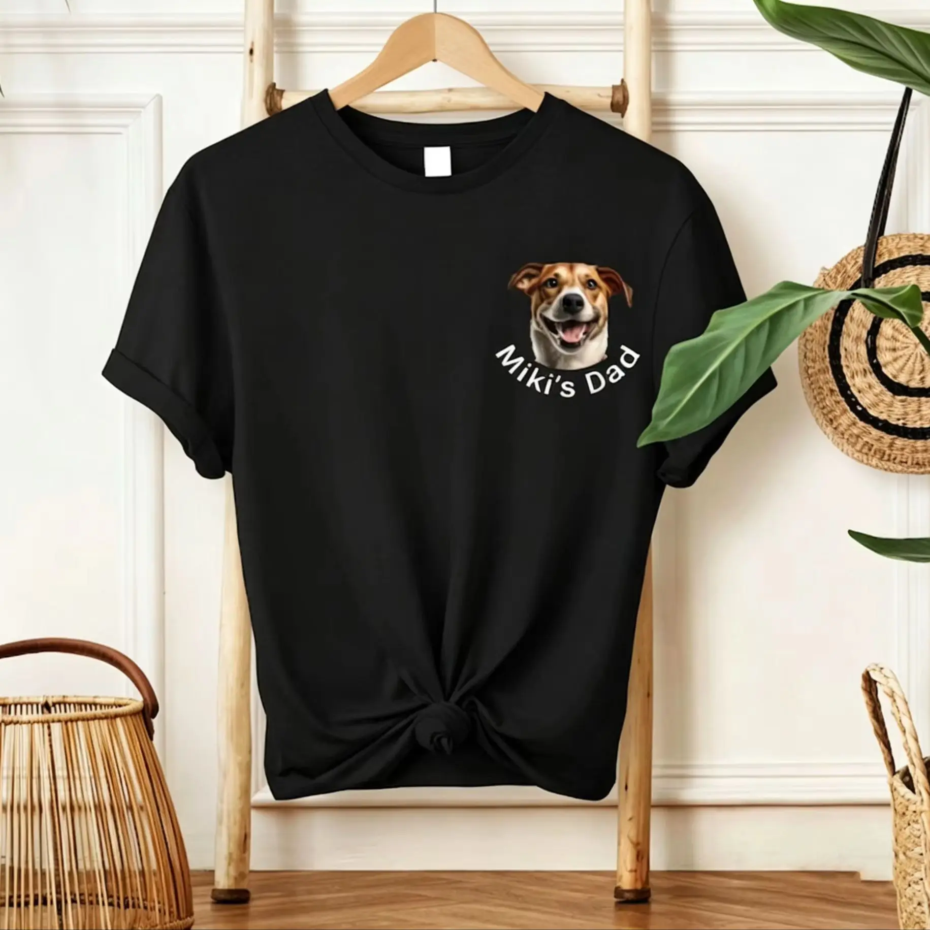 Custom Pet Photo T Shirt With Dog Name Personalized Dog Dad Tee For Men Funny Pet Face Gift Casual