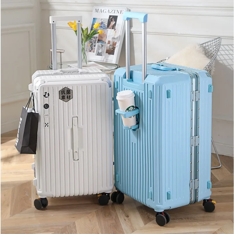 New Suitcase Wide Handle Travel Suitcase Men 20 24 26 28 30Inches Carry-On Luggage Women PC Aluminum Frame Trolley Case