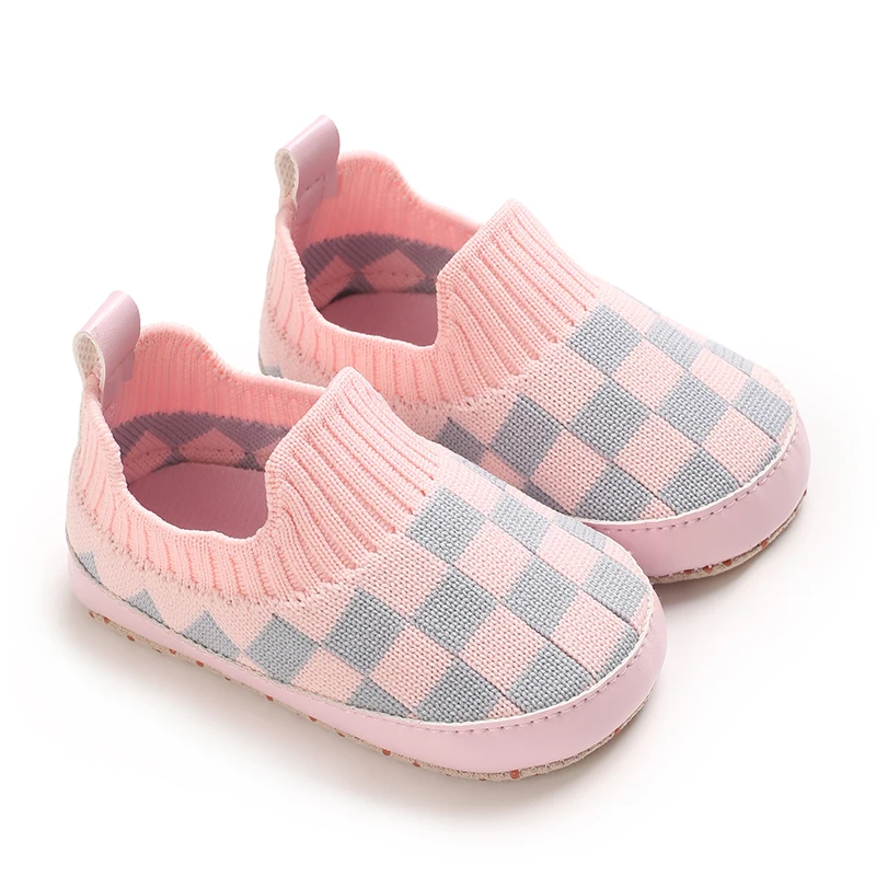 

1 Pair Unisex Infant Casual Slip-On Shoes, Plaid & Solid Color, Comfortable Lightweight Non-Slip Walking Footwear for Indoor & O