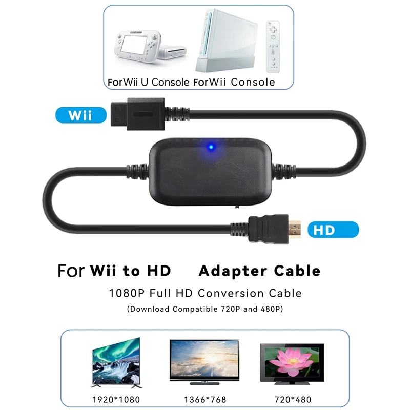 For Wii To -Compatible Adapter Cable 1080P/720P Supports All Display Modes Compatible With For Wii/Wii U Console