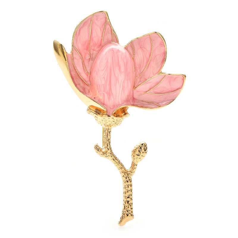 Wuli&baby Charming Magnolia Flower Brooches For Women Unisex 3-color Enamel Beautiful Flower Party Office Brooch Pins Gifts