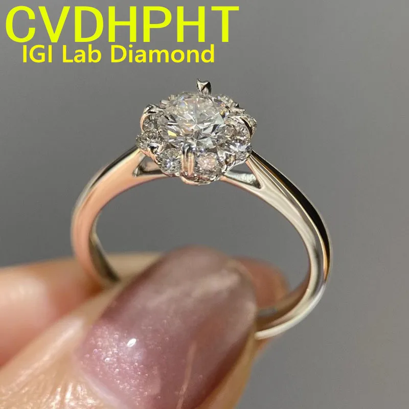 

Au750 18K white gold Lab grown dimaond ring IGI Round cut D VS1 Wedding engagement ring