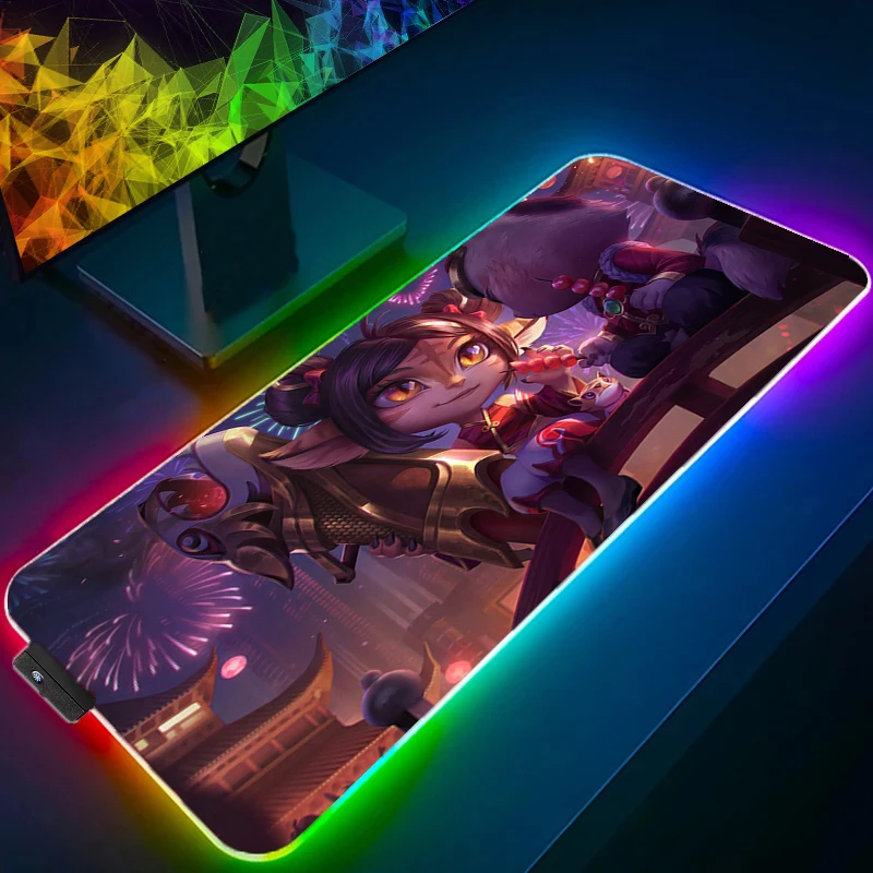

LED Mouse Pad Gamer Large XXL Tablet Varmilo Keyboard Carpet Kawaii Gaming Accessories L-league of Legends Tristana RGB Mousepad