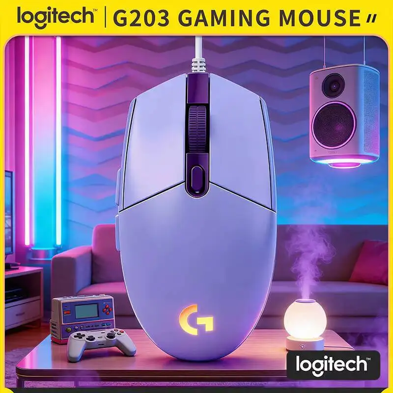 

Logitech G203 Gaming Mouse Wired, 8000 DPI Sensor, RGB Light Sync, Mechanical Tension, Symmetrical Design