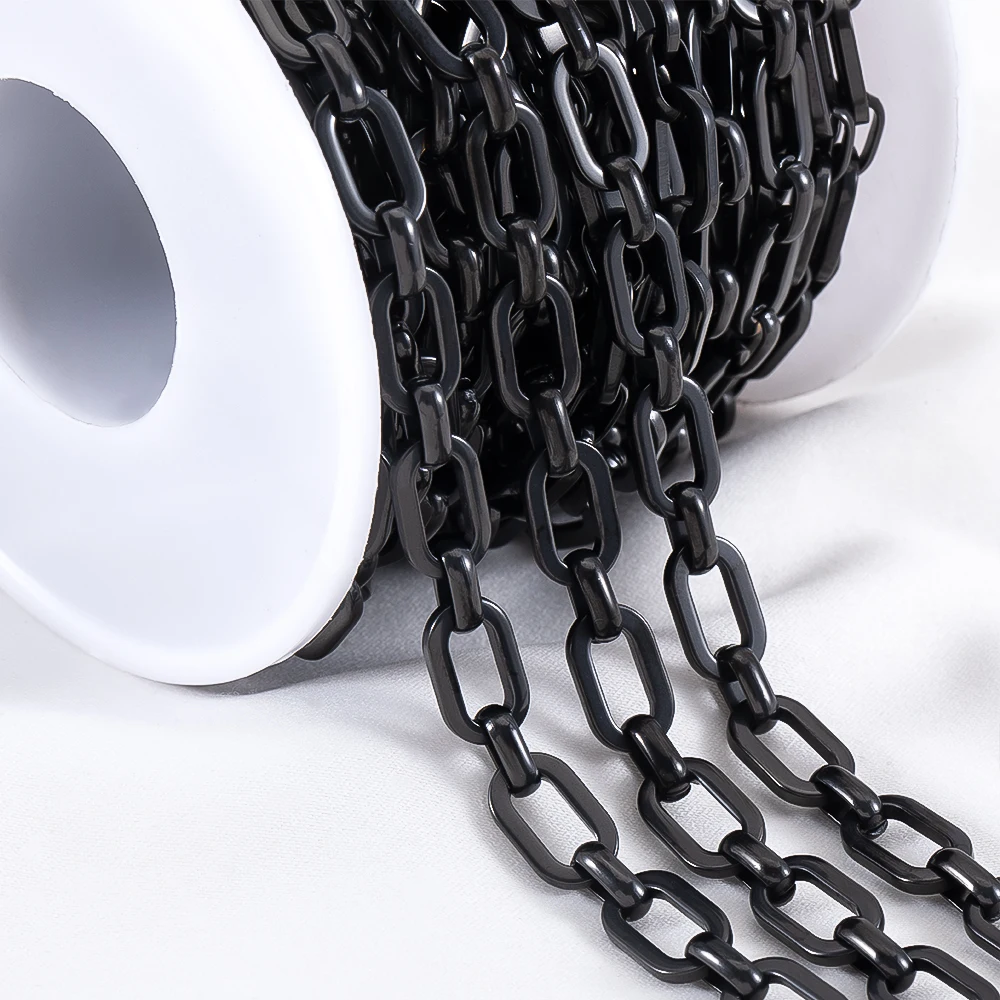 

1M Black Plating Stainless Steel Square Rolo Cable Link Chain DIY Men Necklace Bracelet Chains Jewelry Making Supplies No Fade