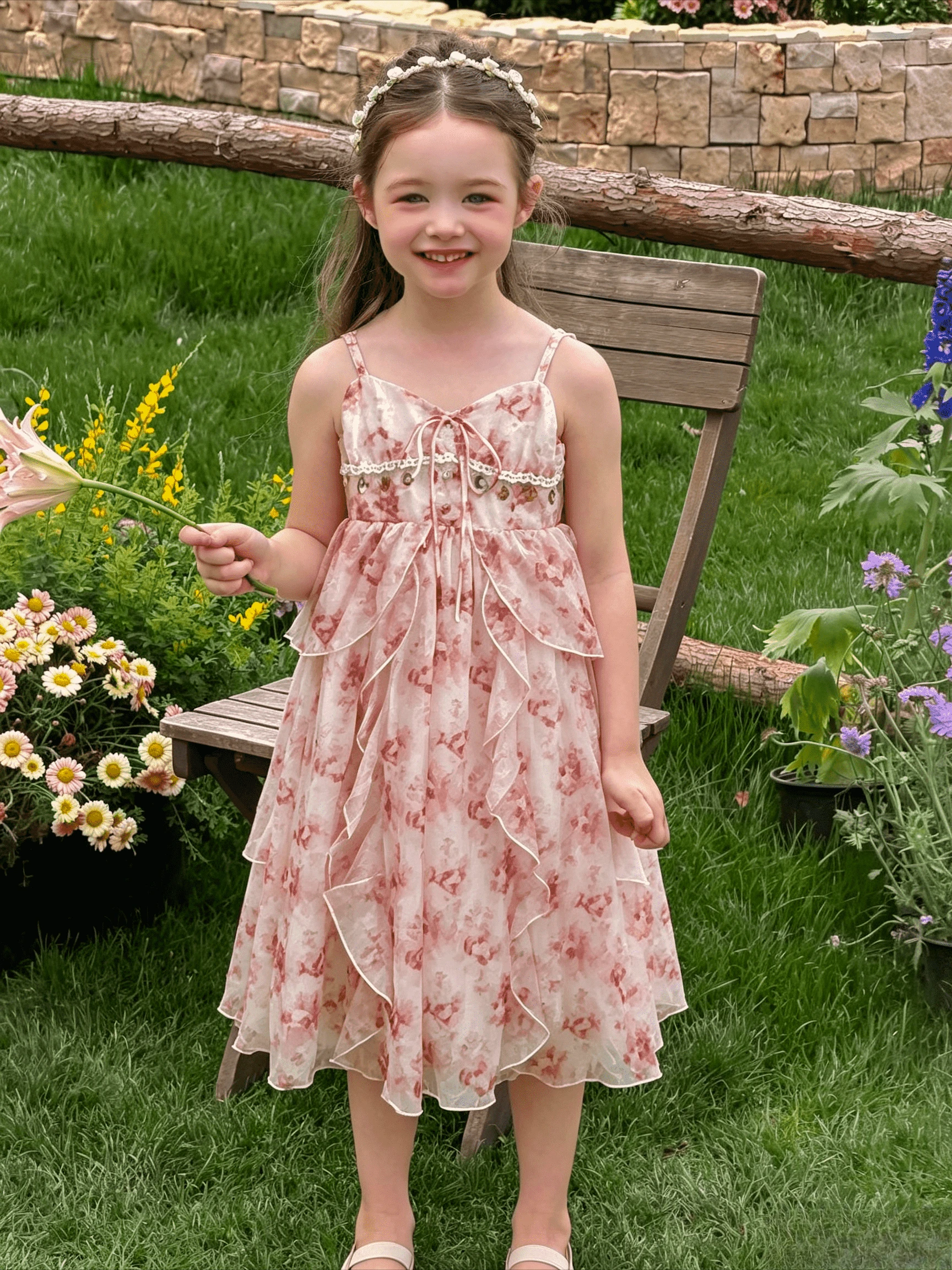 Girls Korean Floral Vacation Style Strapless Dress Summer New Sweet Versatile Casual High End Dress Trendy