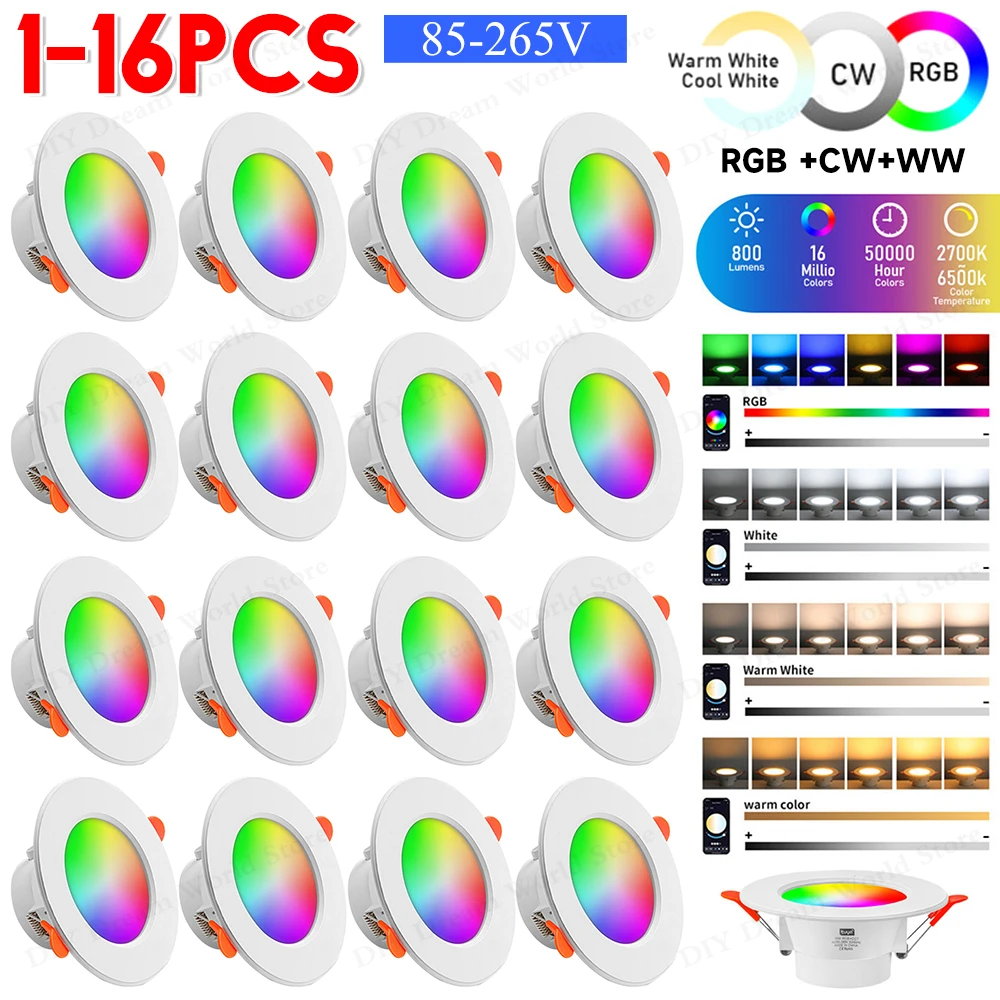 Smart LED Downlight LED Ceiling Recessed Down Light Dimmmable Spot Lamp 10W RGB+CCT+CW Changeable LED Downlight For home