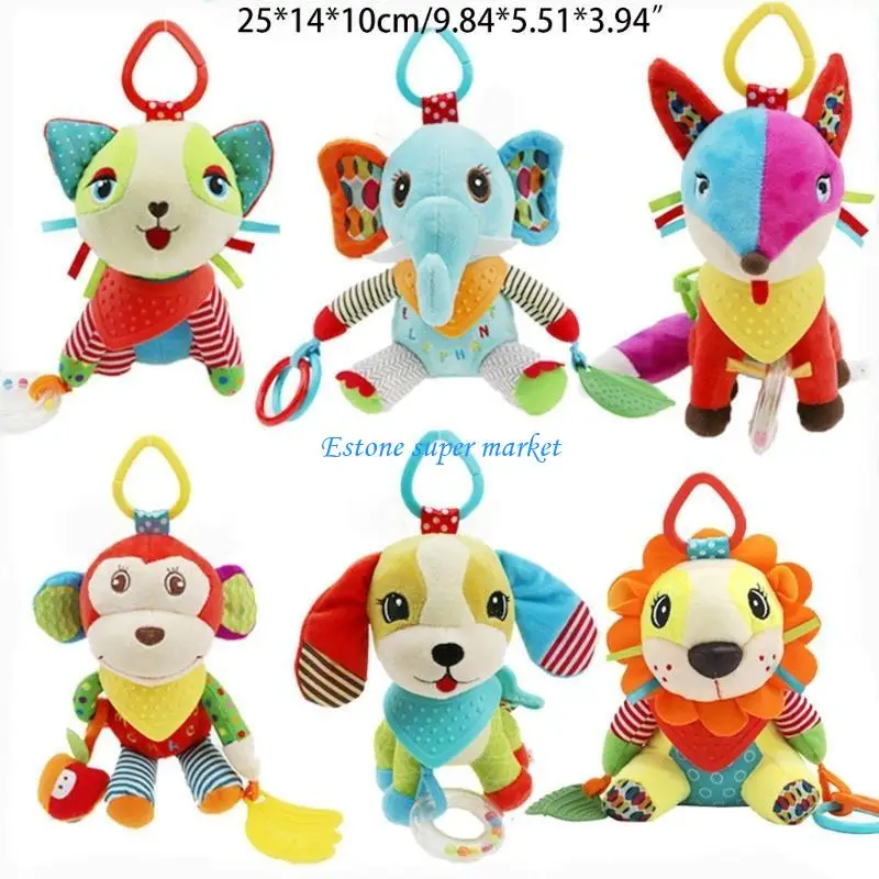 090B Animal Shaped Rattle Baby Gifts Infant Bed Around Decoration Hanging Toy with Teether