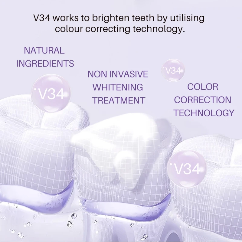 50ml V34 Purple Brighten Whitening Mousse Toothpaste Removing Yellow Teeth Smoke Stains Refreshing Breath Oral Care Product New