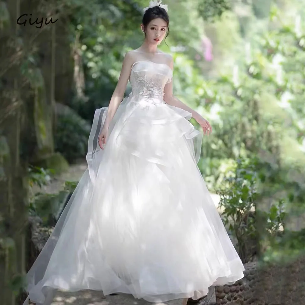 

Giyu Fairy Lace Followers Korea Wedding Dress Photoshoot Sweetheart Collar Floor-length Vestidos Novias Boda Bridal Gown 웨딩드레스