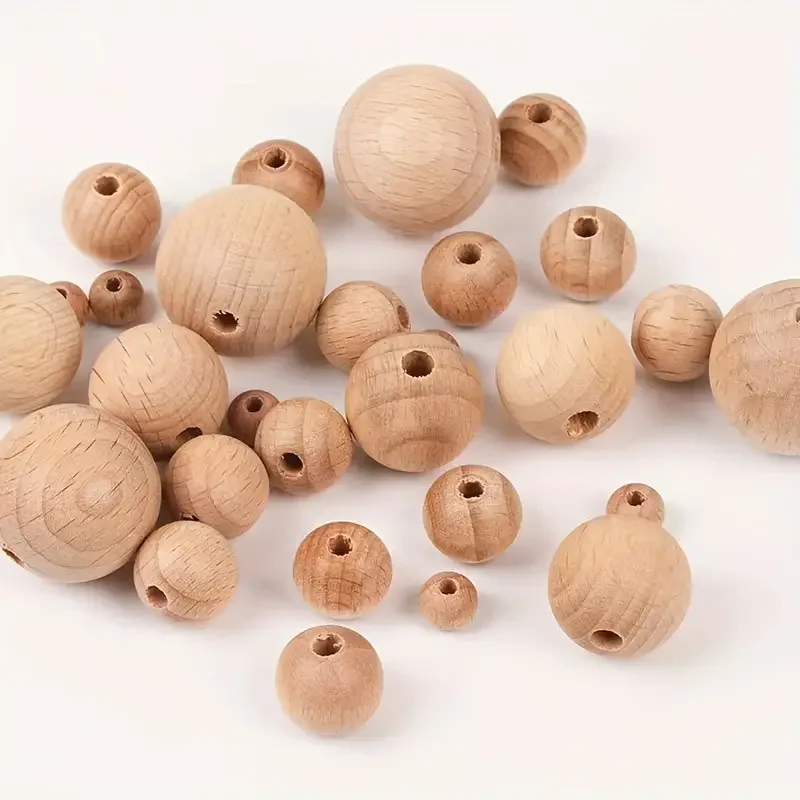 Natural beech round wooden beads 8/1012/14/15/16/18/20/25mm - suitable for DIY jewelry making, necklaces, bracelets, earrings