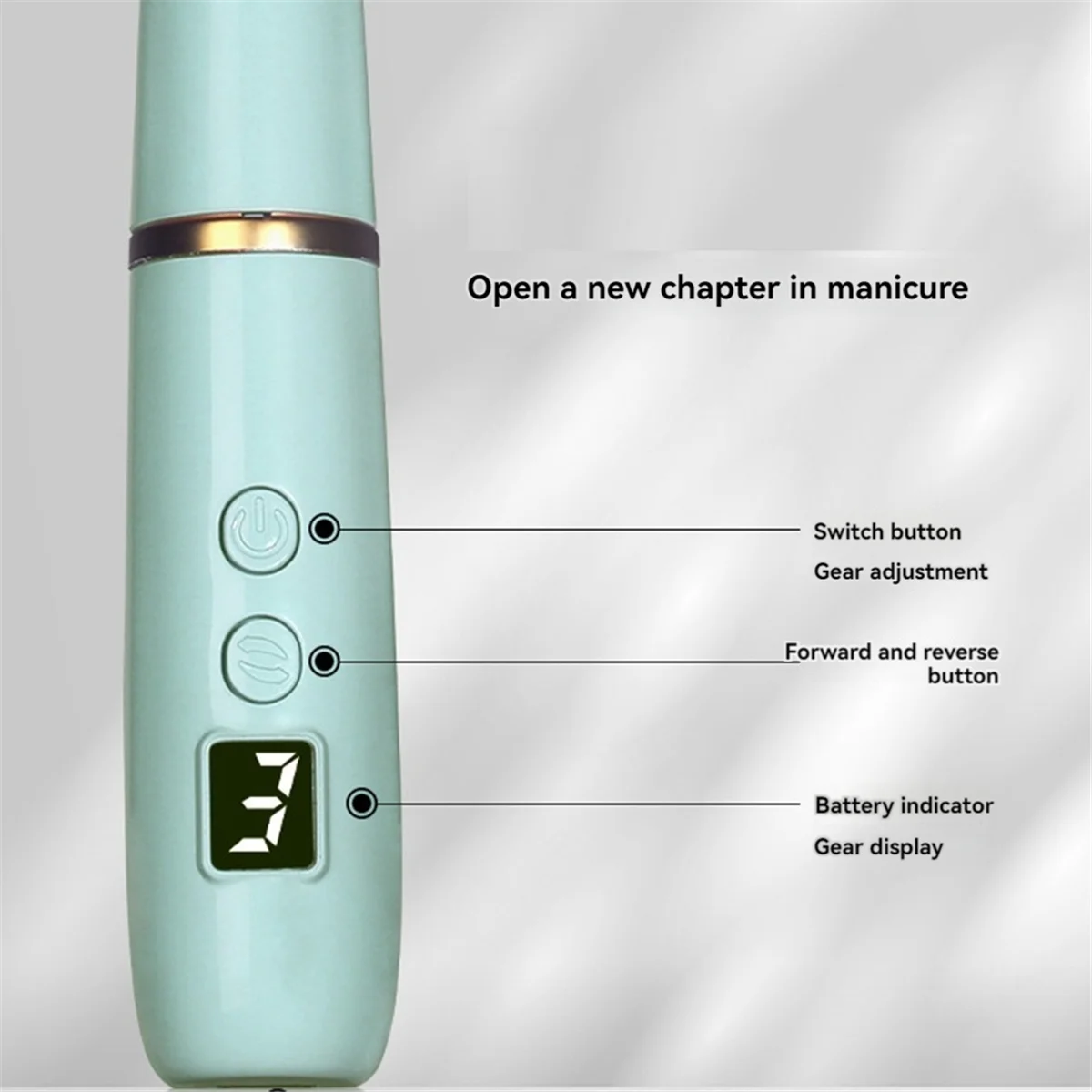 FZFZ Portable Electric Nail File, Cordless Nail Drill with Light for Acrylic, Gel Nails, Personal Polish Manicure Green