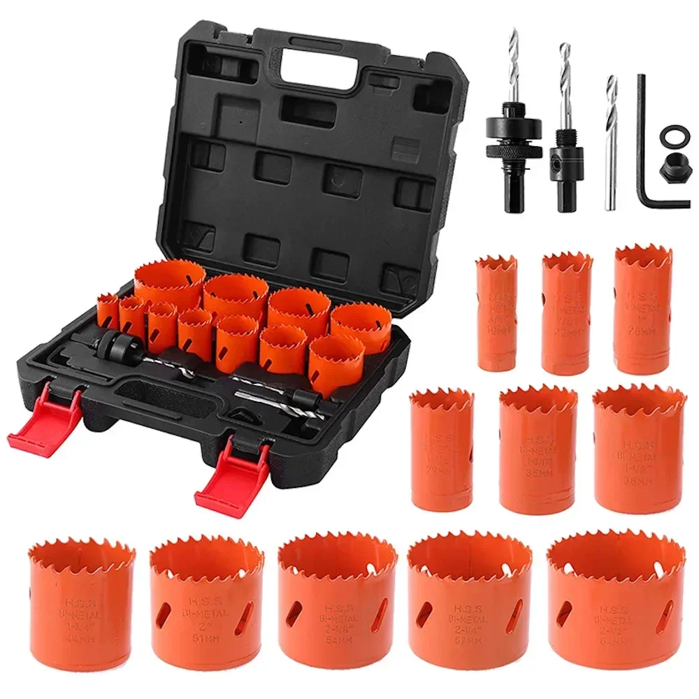 17pcs 19-64mm New Hole Saw Cutter Set Wood Metal Drilling Tools Hole Core Cutter Hole Saw Drill For Cutting Wood Aluminum Brass