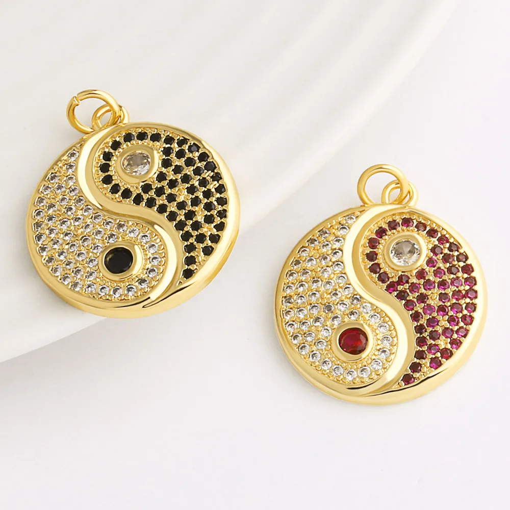 OCESRIO-Colgante redondo de cristal blanco Ying Yang para collar, chapado en oro y cobre, suministros de joyería DIY hechos a mano pdta130