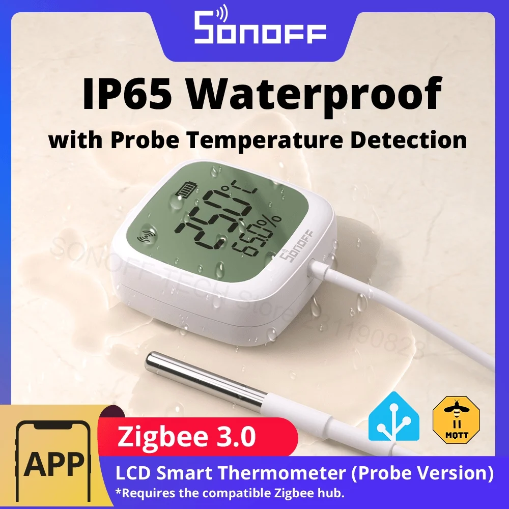 SONOFF SNZB-02LD Zigbee3.0 Умный ЖК-термометр с зондом IP65 Водонепроницаемый для холодильника, бассейна, аквариума, винного погреба через ZBBridge-P