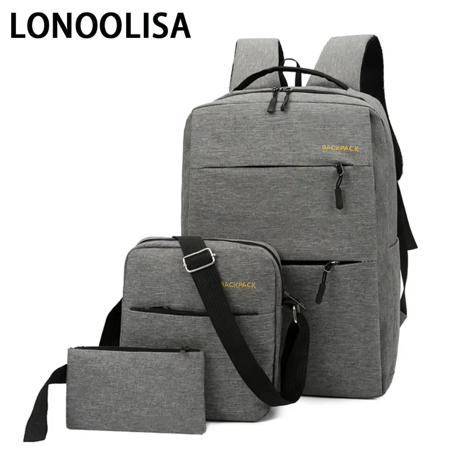 3 Piece Set Unisex's Business Backpack USB Charging Casual Student School Bag Minimalist Computer Bags Light Travel Backpack