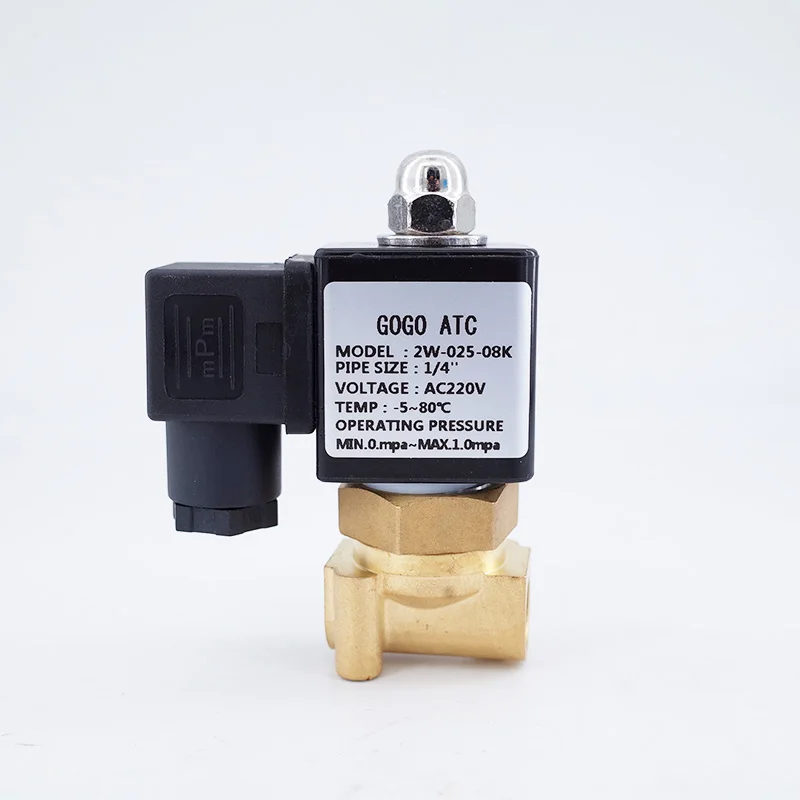 2 Way NO 2W025-08K/06K Copper Coil Water Solenoid Valve G1/8 1/4 110V 220V AC 12V 24V DC Normally Open Brass Valve