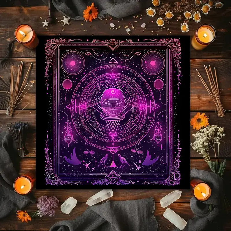 VIKAMA Purple Neon Magic Array Tarot Tablecloth, Mystical Divination Altar Cloth Ritual for Spiritual Room Decor