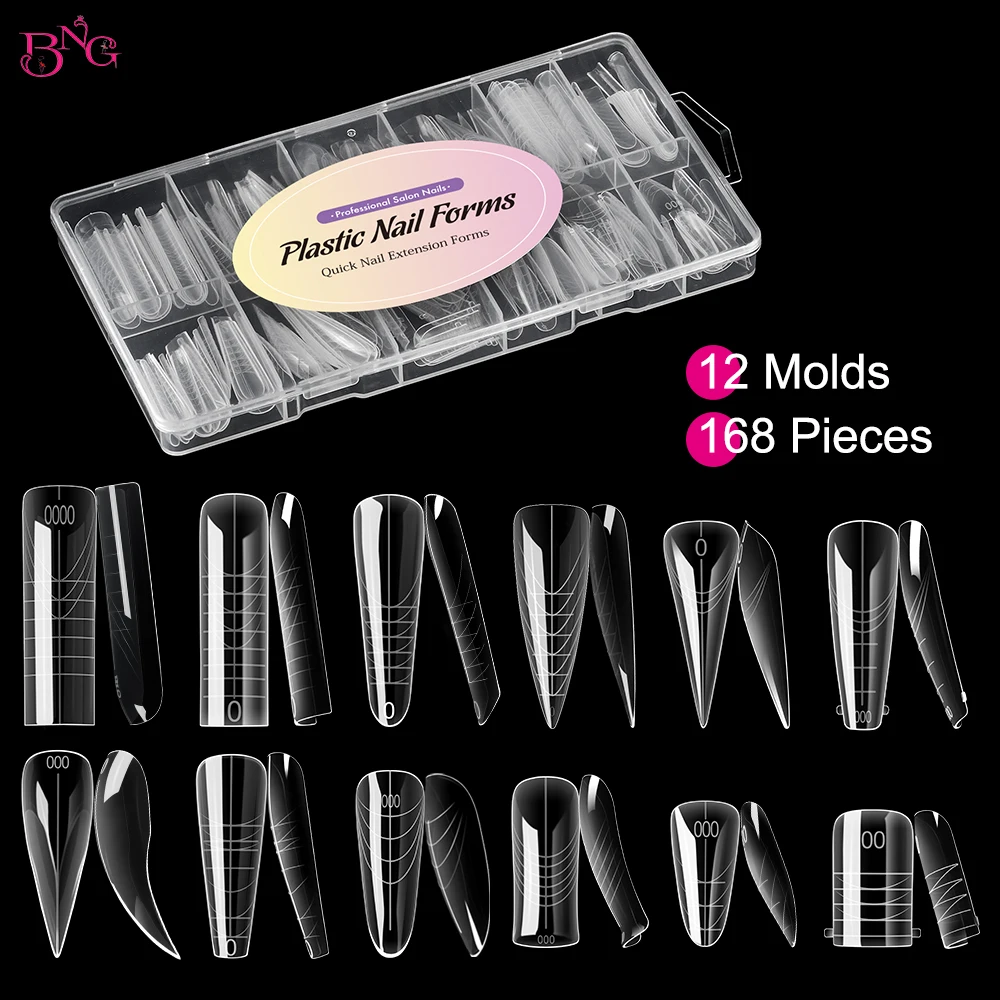 

BNG 168PCS Nail Forms Molds for Mancure Nails Acrylic Nail Tips Reusable Duet System Dual Forms 12 Styles for Manicure Extension