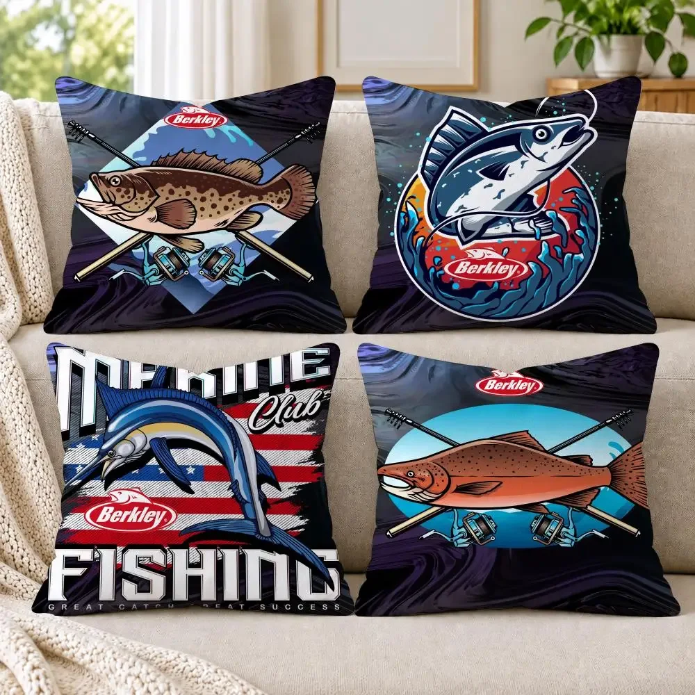 Popular Fishing Gear Brand B_Berkleys Cushion Cover Short Plush Double-Sided Printing Sofa Bedroom Pillow Case Home Decor