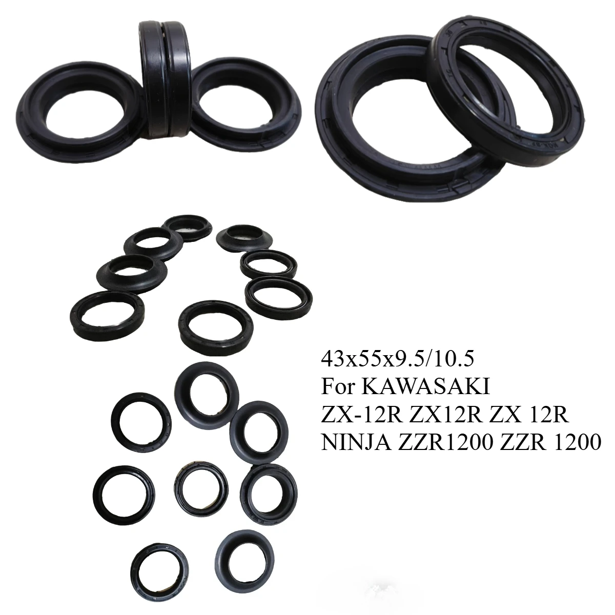 

43x55x9.5/10.5 43*55 Motor Front Fork Damper Oil Seal & 43 55 Dust Cover For KAWASAKI ZX-12R ZX12R ZX 12R NINJA ZZR1200 ZZR 1200