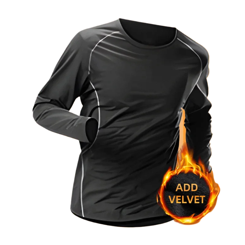 Men's warm long sleeved T-shirt with men's lining, cold resistant running set, winter bottom top, fitness suit