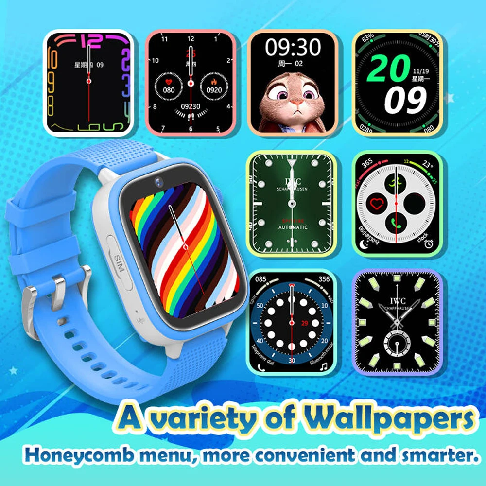 Reloj inteligente 4G para niños, pantalla grande de 1,83 pulgadas, música, vídeo HD, llamada, SOS, cámara de desbloqueo facial, deportes, GPS, LBS, WIFI, ubicación, teléfono
