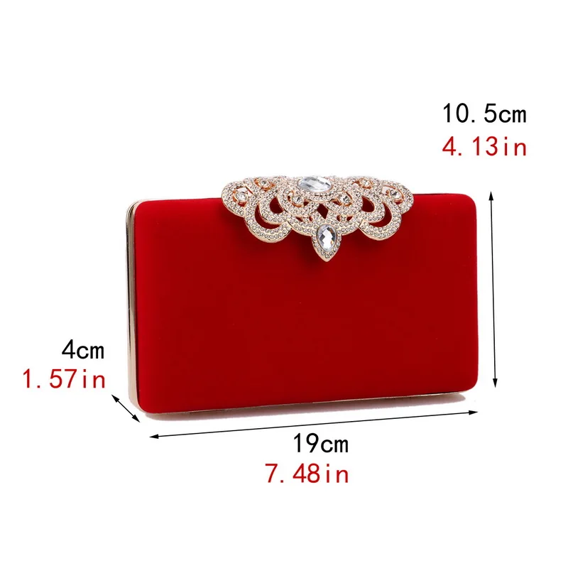 Velvet Women Evening Bags Fashion Crown Metal Diamonds Small Day Clutch Phone Pocket Money Purse With Shoulder Chain