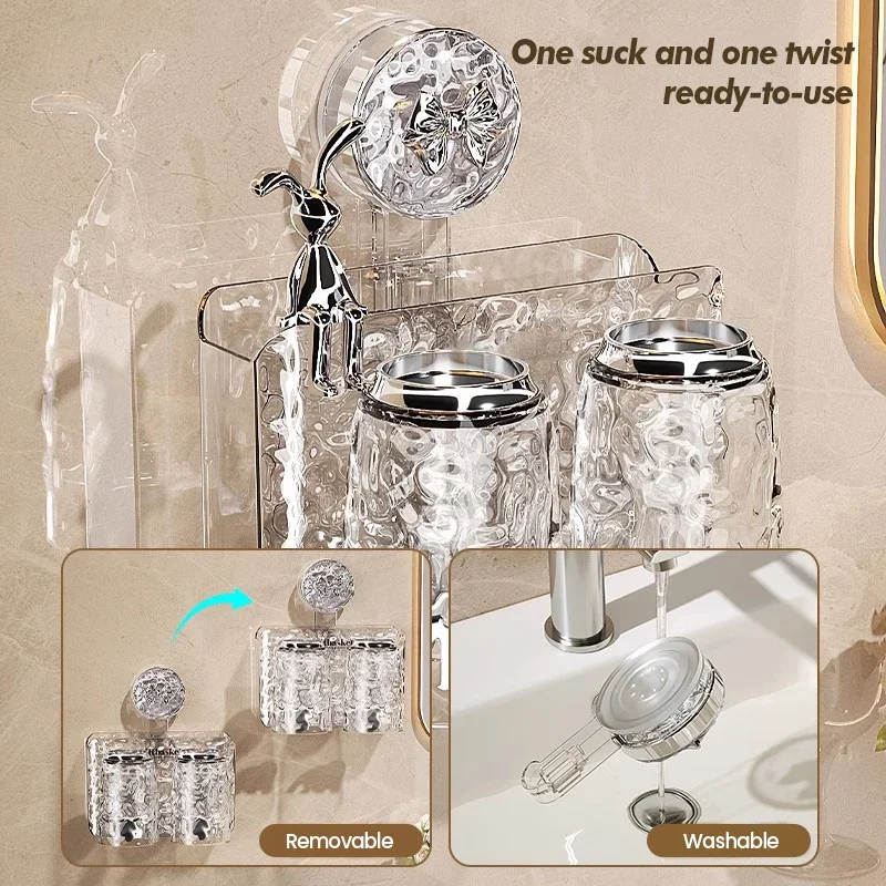 حامل فرشاة أسنان الحمام مع نمط الجليدي الحائط غير مثقب شفط كأس تخزين الرف فرشاة الأسنان مجموعة تخزين الرف #2