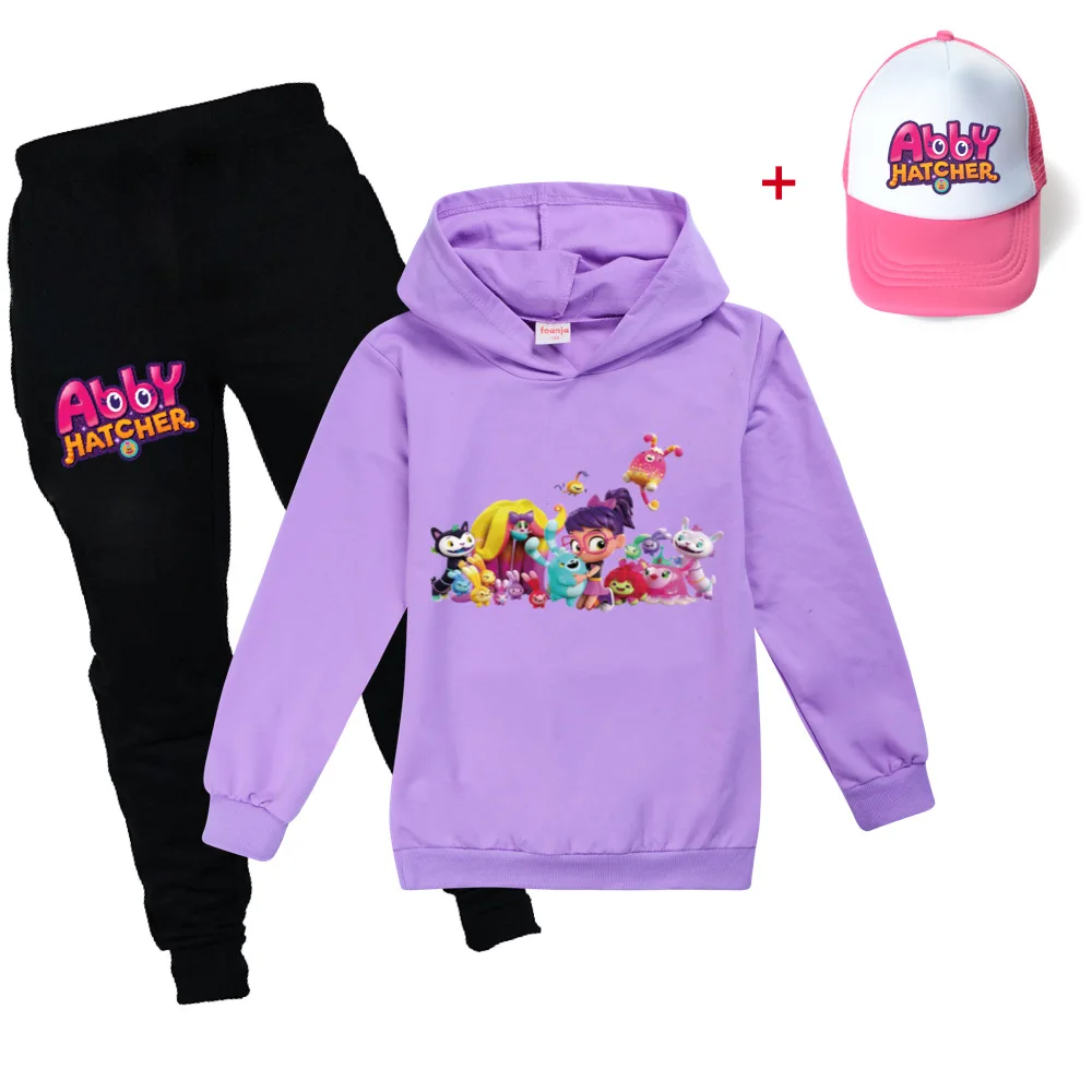 Abby Hatcher Spring Kids Tracksuit Baby Clothing Sets Toddler Girl Outfits Fall Boys Streetwear Teen Hoodie Pants +Hat 3pcs Suit