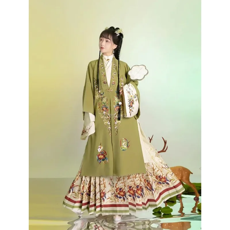 

2025 chinese hanfu female ming dynasty stand collar shirt long pleated skirt autumn winter improved women embroidery hanfu set