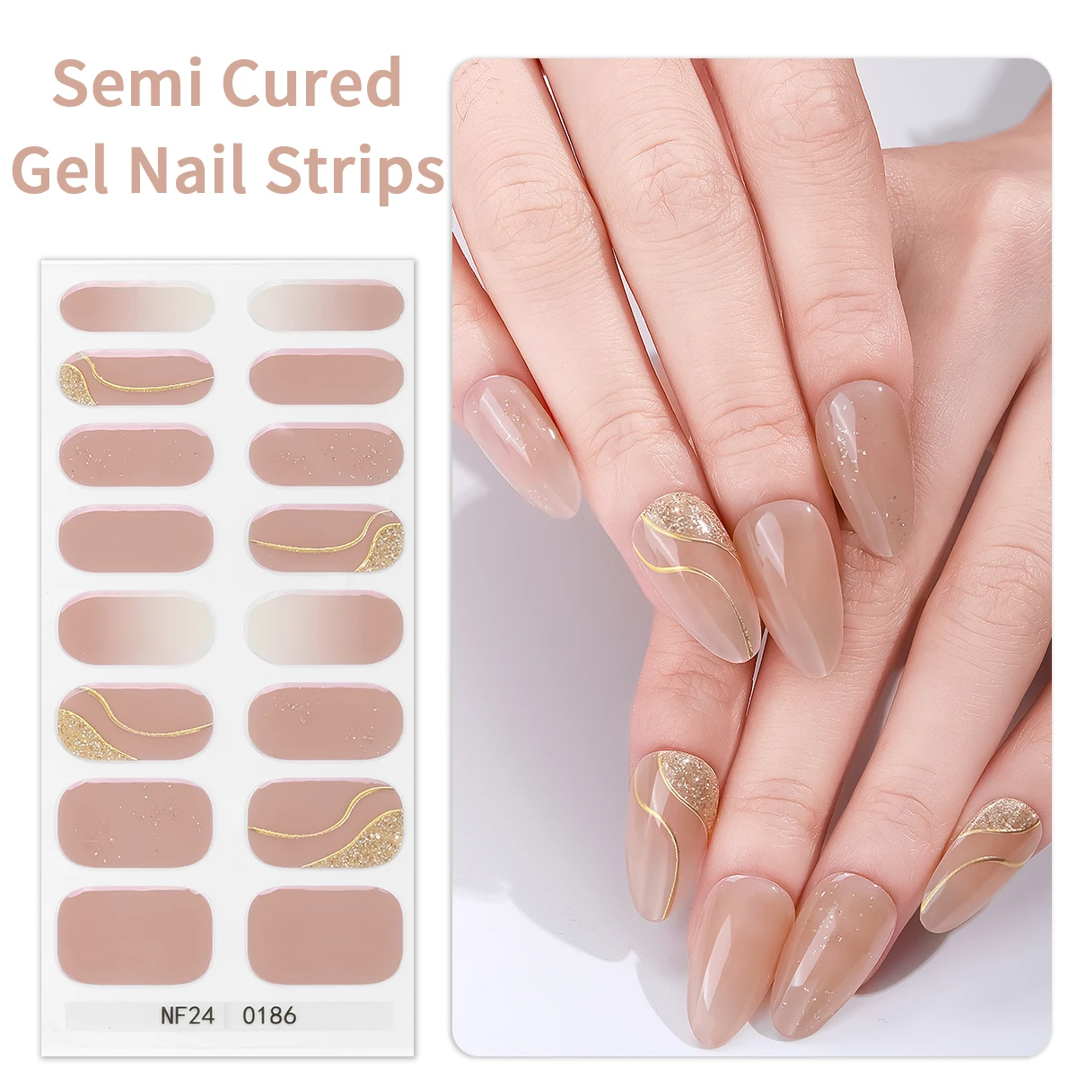 16Tips Gradient French Semi Cured Gel Nail Strips Line Wave Polka Dot Gel Nail Sticker Waterproof Gel UV Nail Wraps DIY Manicure