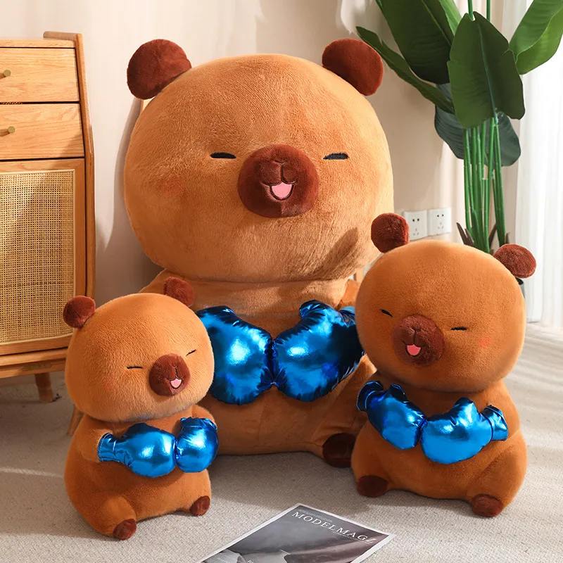 Mainan mewah Anime Boxing Capybara 40-50cm boneka hewan lucu kartun mainan anak-anak lembut boneka Capybaras plus untuk hadiah anak laki-laki anak perempuan