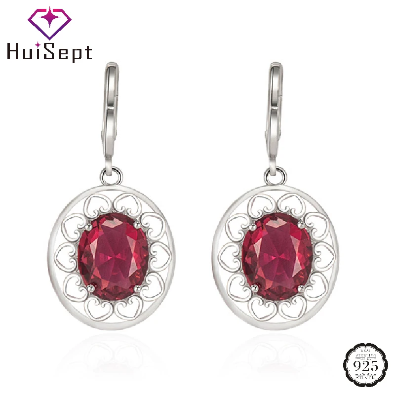 

HuiSept Women Earrings 925 Silver Jewelry with Emerald Ruby Gemstone Drop Earrings Accessories for Wedding Party Promise Gifts