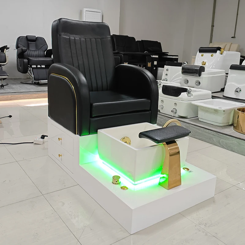 2026 New Arrival Nail Salon Furniture Foot Spa Pedicure Station Modern Luxury White Base Pedicure Chair with Lights 2