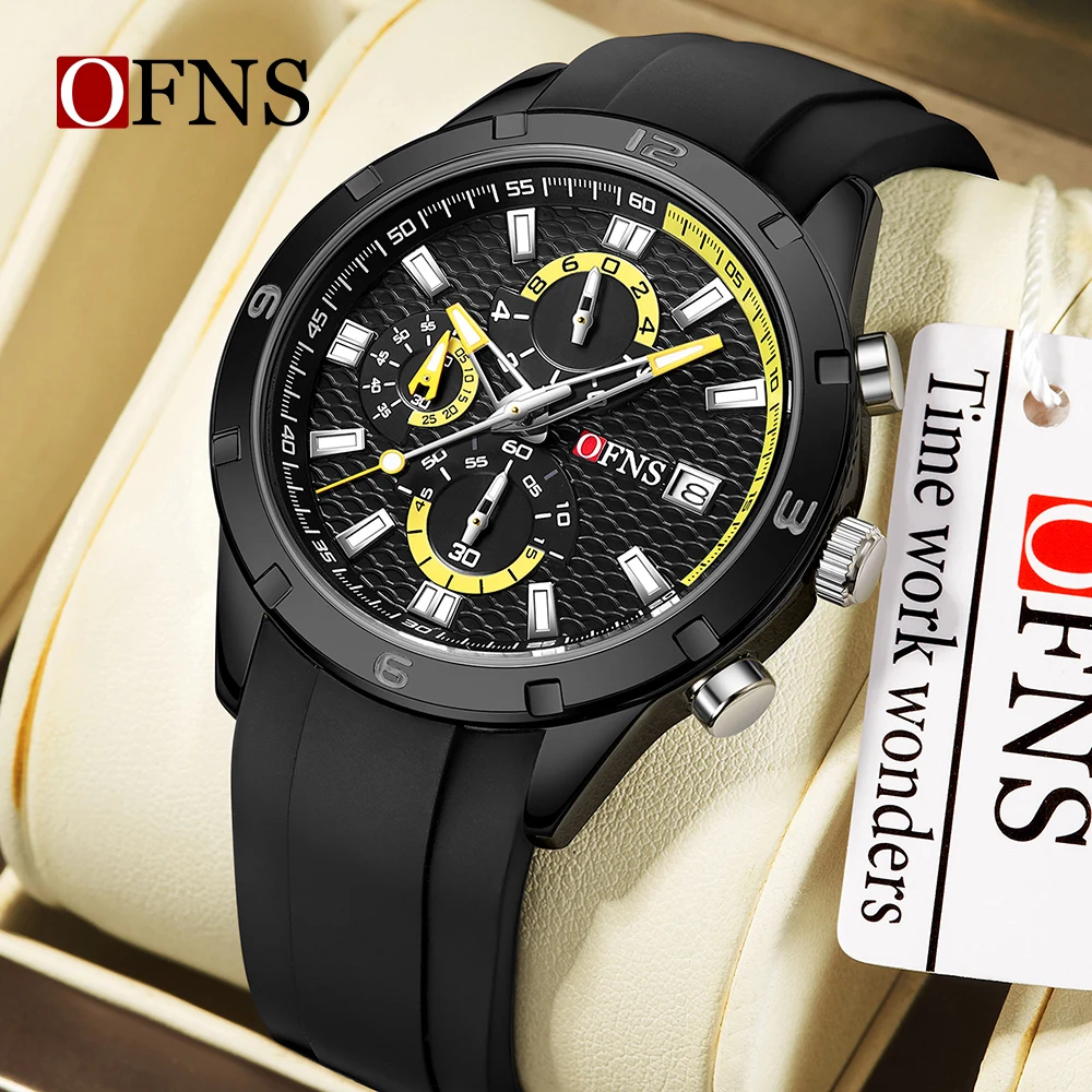 OFNS 8039 Orologio al quarzo da uomo nuovo alla moda Sport Calendario impermeabile Luce notturna Orologio al quarzo da uomo con ago a tre occhi