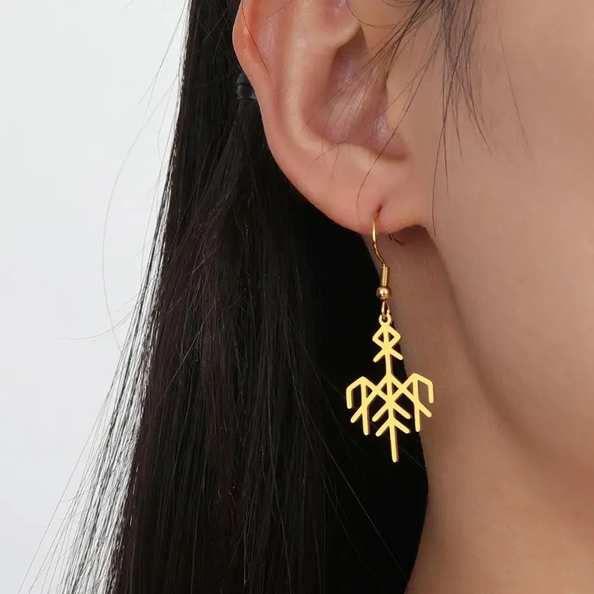 Dawapara Norse Runes Wardruna Symbol Earrings Elder Futhark Mythology Protection Amulet Stainless Steel Dangle Earrings