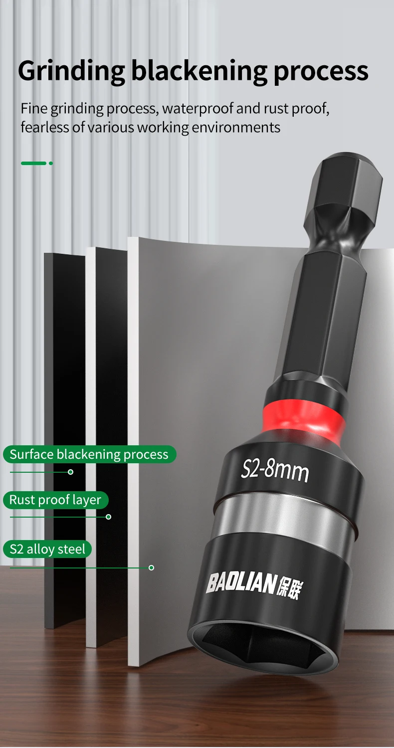 8 mm Sechskantschaft, magnetischer Sockel-Bit, S2-legierter Stahl, hohes Drehmoment, starker Magnet, kompatibel mit Bohrschrauber, Elektrowerkzeugen – Detail 7